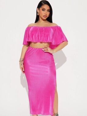 Fashion Nova Hot Pink Maxi Skirt with Side Slit